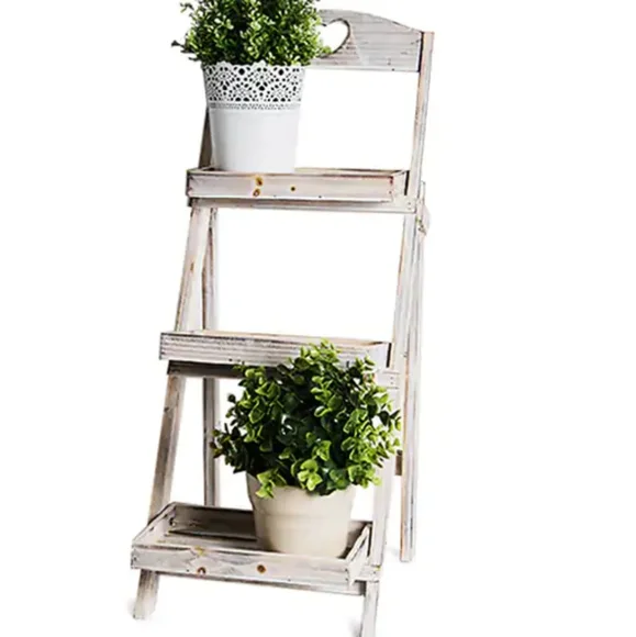 Rustic Shabby Chic Vintage Look Heart Fold Out 68cm 3 Tiered Shelf Storage Unit - Picture 2 of 4